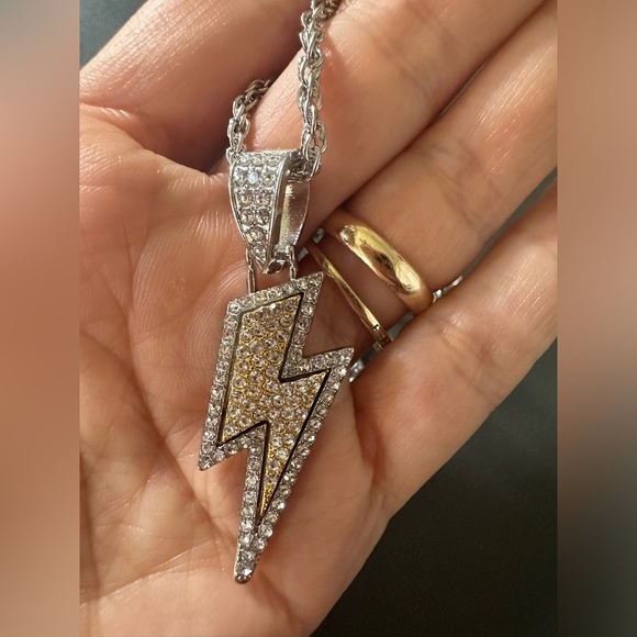 Hip Hop Necklace CZ Zircon Lightning Pendants Necklace for Men Iced out 24” - Picture 3 of 4